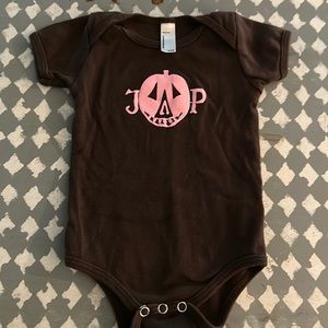 Brown Onesie with Pink Jolly Pumpkin Logo. Size 3-6 months